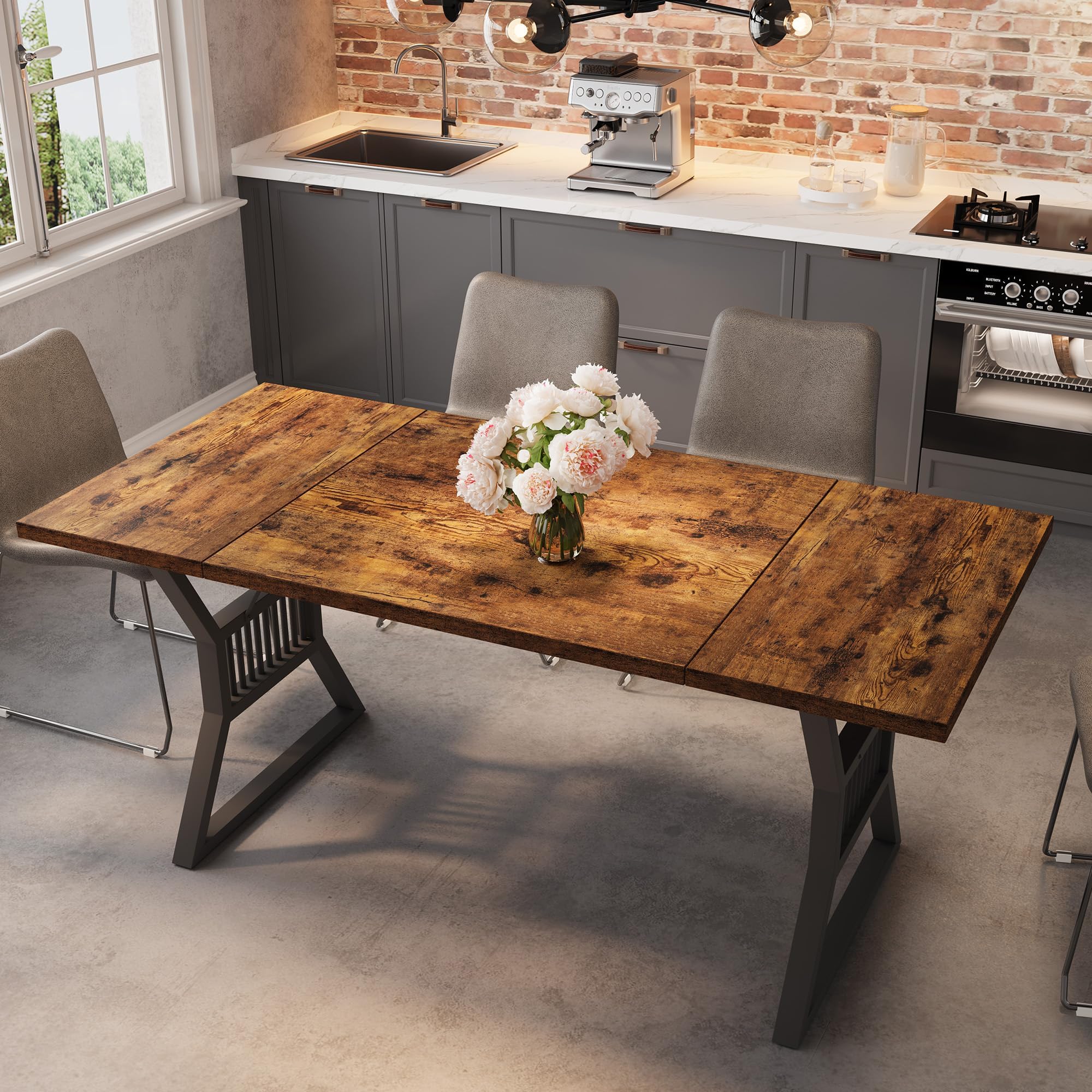 Esstisch Rechteckiger Küchentisch Für 6–8 Personen, Esszimmertisch Mit Stahl Metallgestell & Holz Tischplatte Für Esszimmer, Küche, Wohnzimmer, 180 x 75 x 75 cm