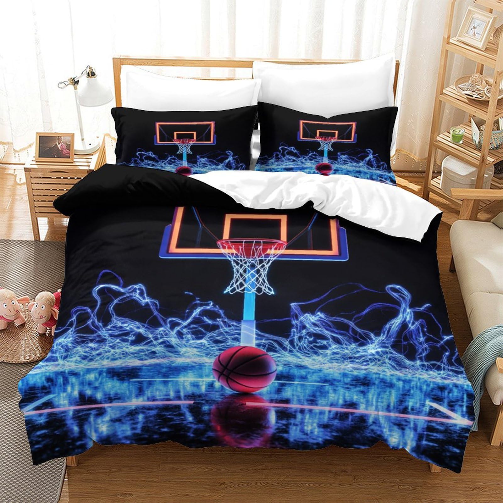 P1s9u7w5y Basketball Dynamic 3D Printed Duvet Cover Set 3Pcs Microfiber Sports Bedding Set Double（200X200cm）
