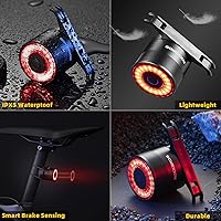 Vista 3 de ROCKBROS Luz trasera de bicicleta, luz trasera de bicicleta recargable, sensor de encendido y apagado automático IPX6, luces traseras impermeables