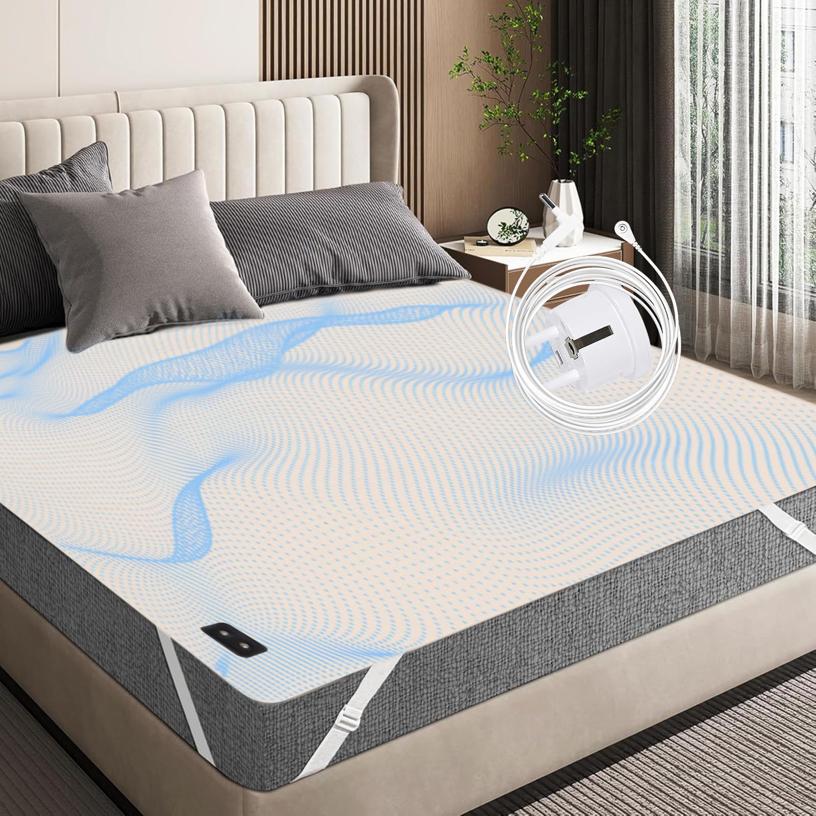 RIQINXIN Esterilla de Tierra Con Cable de Conexión, 150 x 200 cm, Transpirable, Fibra de Plata, Toalla Para la Salud, Producto de Puesta a Tierra Para Mejor Sueño, Beige