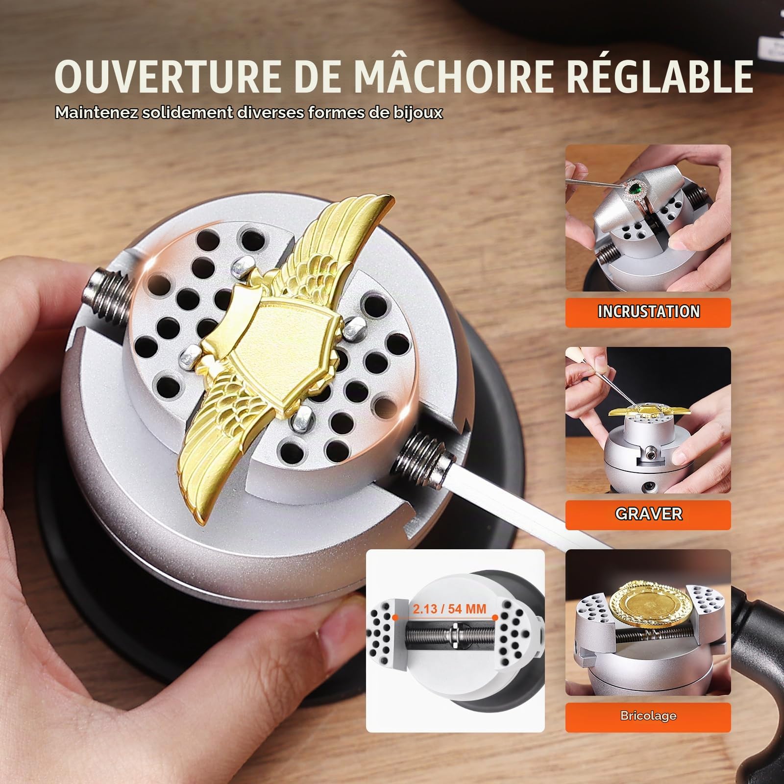 VEVOR Boulet de Graveur 78 mm Étau de Gravure Base Rotative à 360° Étau à Boule Mâchoire Réglable avec 70 Accessoires Outil de Réglage de Gravure pour Fabrication de Bijoux de Précision Bijoutier