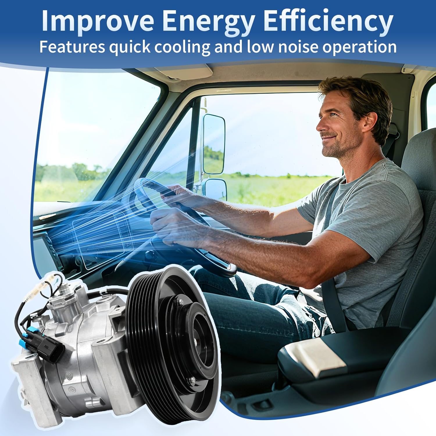 AC Compressor with Clutch Automitive Replacement Air Conditioning Compressor Compatible with Freightliner Cascadia 2011-2019, Replace # 2265771000 A2265771000 CO29043C