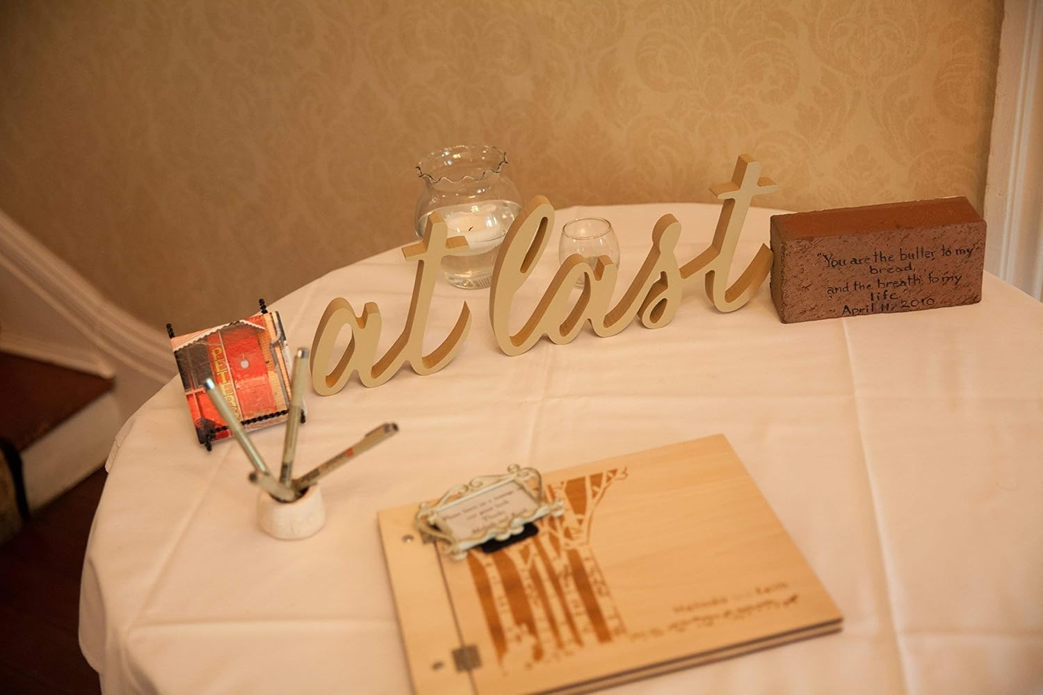 Wedding Sign"at last" for Sweetheart Table Calligraphy Decor Freestanding Script Table Signs Reception Decor for Parties and Events or Engagement Party, Bridal Shower : Handmade Products