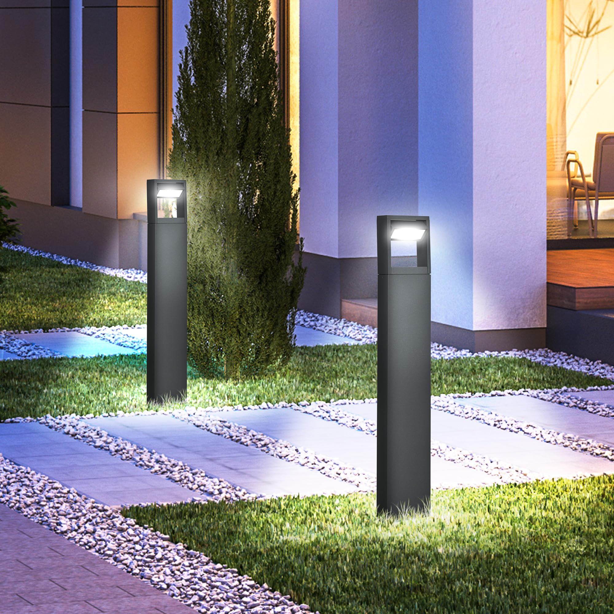 Outsunny Gartenlampe Pollerleuchte 90 cm hoch, LED Gartenleuchte, Wegleuchte mit Warmweißem Licht, Verstellbarem Neigungswinkel, für Außen, IP65 Wasserdicht, Alu, 16 x 5 x 90 cm, Dunkelgrau