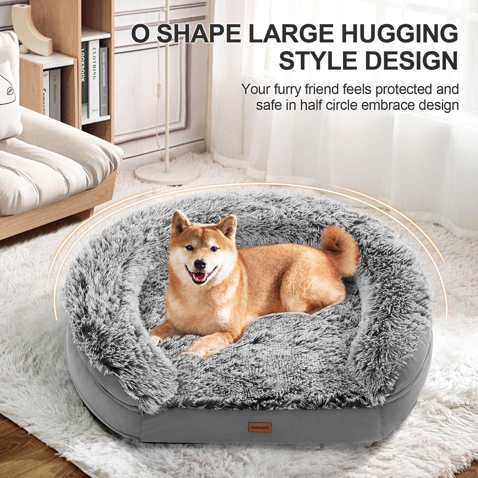 3.7 inch Thickened Orthopedic Dog Beds for Extra Large Dogs, Supportive Dog Sofa Bed with 28D Egg-Crate Foam, Removable Washable Cover, Waterproof Lining, Half-Round Design for Puppy,Senior,Sick 1