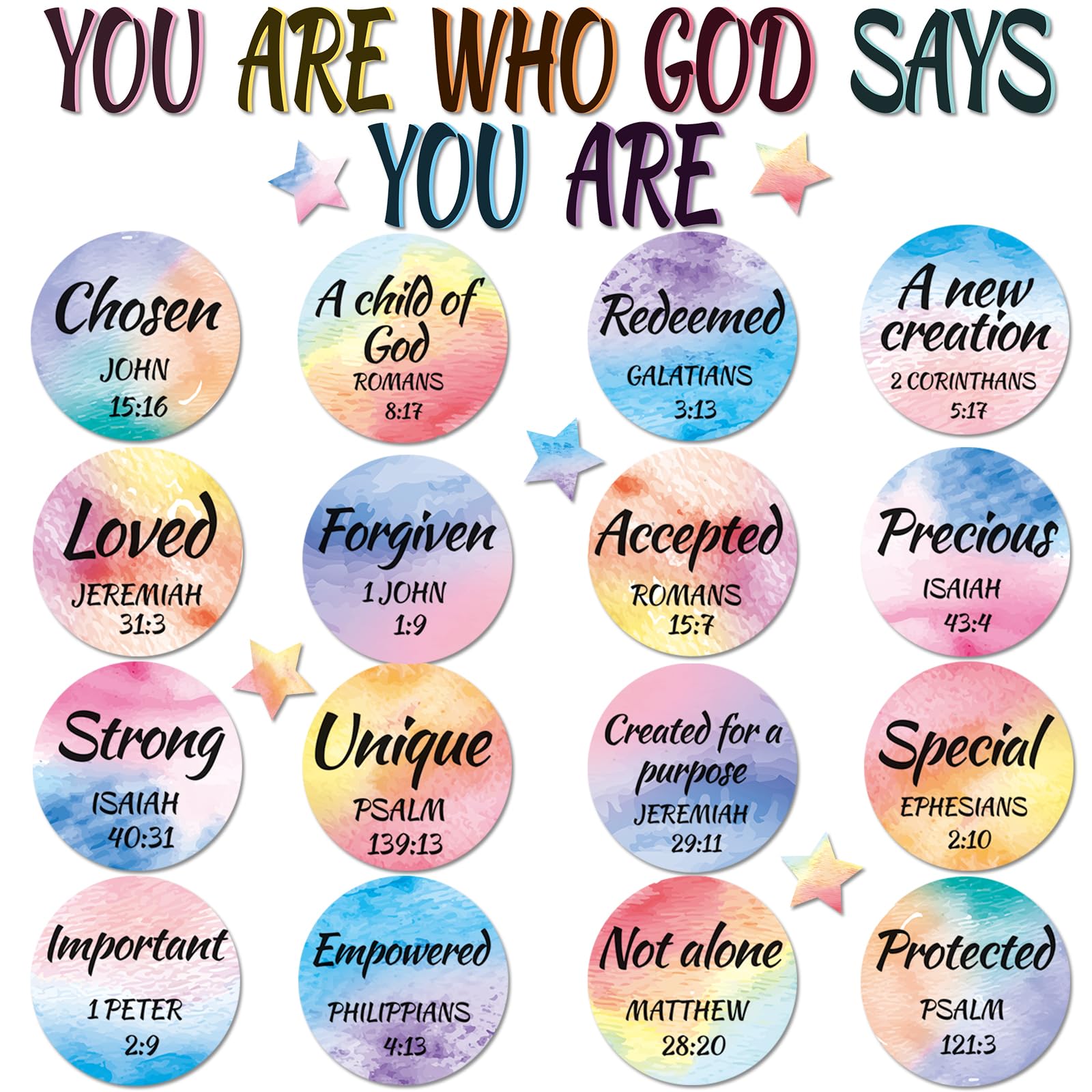 Qyeahkj Christian Bulletin Board Decoration God Says You Are Religious Classroom Wall Decor Watercolor Motivational Quote Cutout Inspirational