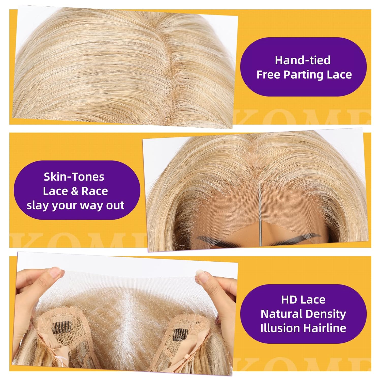 Blonde Synthetic Lace Front Wig,13×6 Curly Meshless Glueless Wigs for Women Daily Use 26IN(#K16B88) - Image 3