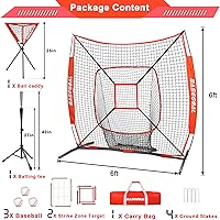 Vista 3 de 6'×6' Baseball Softball Practice Net,Baseball Backstop,with Batting Tee,Ball Caddy,for Hitting Pitching Batting Catching with Bow Frame,Bonus Strike