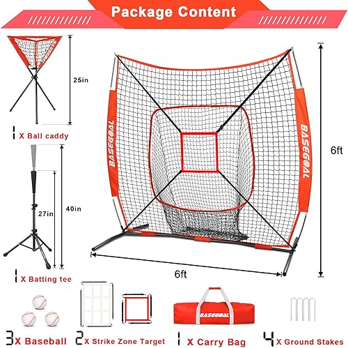 Miniatura 3 de Red de práctica de sóftbol de béisbol de 6 x 6 pies, respaldo de béisbol, con camiseta de bateo, organizador de pelotas, para golpear lanzamiento,