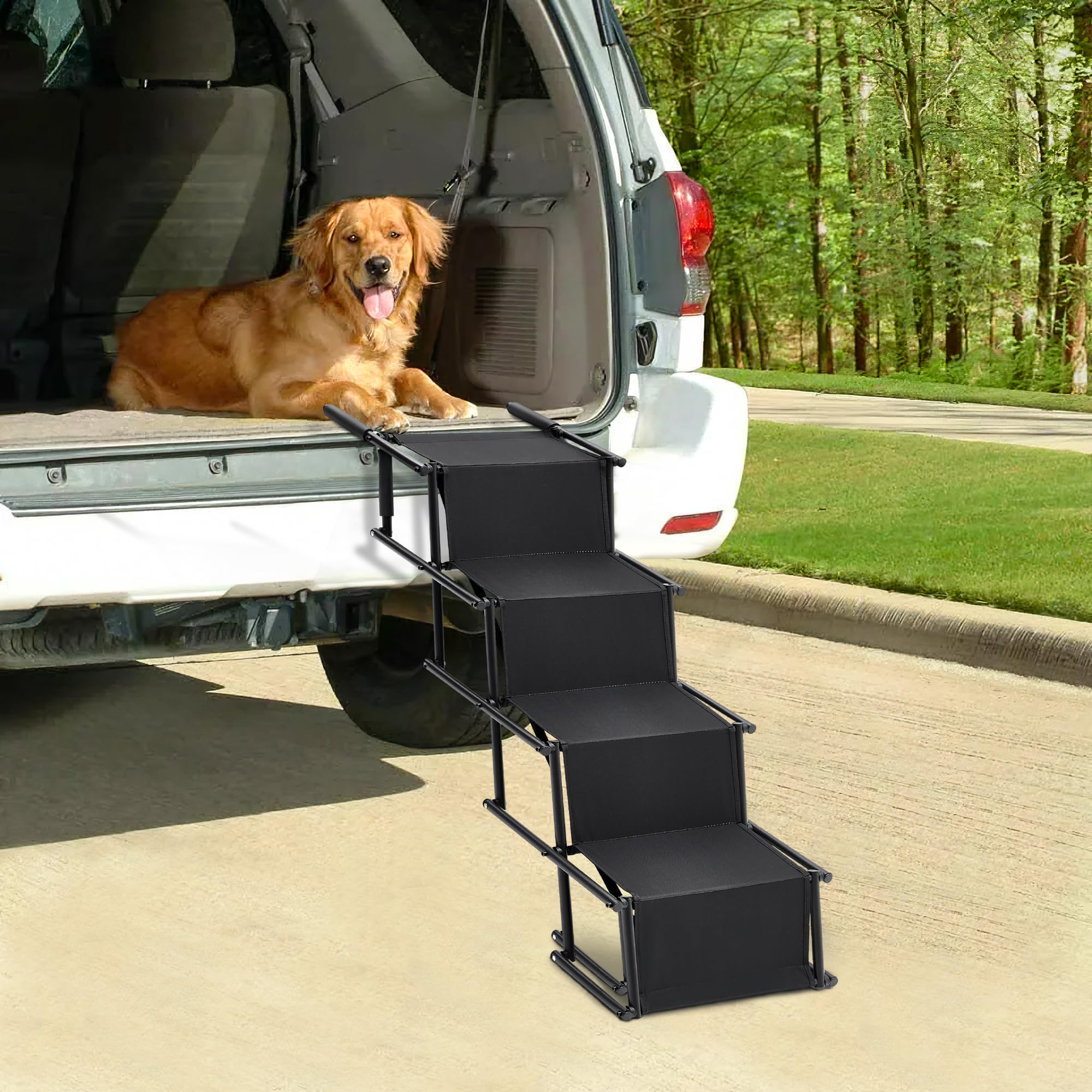 The Fellie Rampe pliable pour chien, marches portables pour chien, lit haut, 2 hauteurs réglables avec rampes de sécurité antidérapantes pour voitures, rampe d'escalier légère pour animaux de