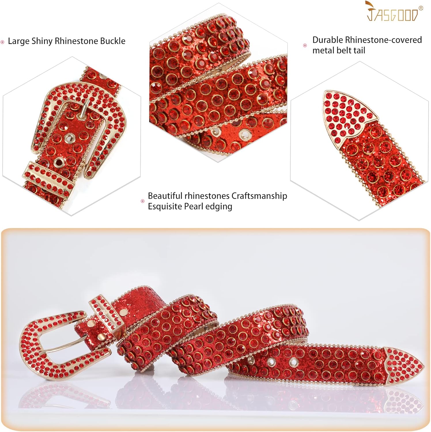 JASGOOD Women Men Rhinestones Belt,Bling Western Cowgirl Cowboy Studded Leather Belt Diamond Waist Belt for Jeans Pants - Image 5