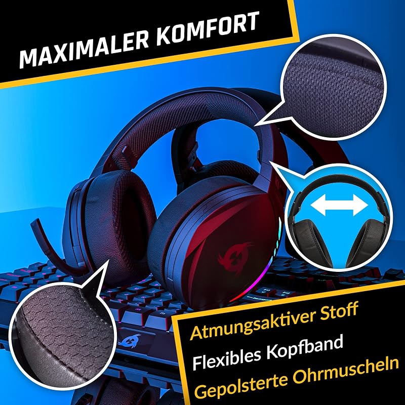 KLIM Panther RGB Gamer Fejhallgató - Vezeték Nélküli Bluetooth Headset PC, PS4, PS5, Switch Konzolokhoz, Zajszűrő Mikrofonnal, 3D Hangzással