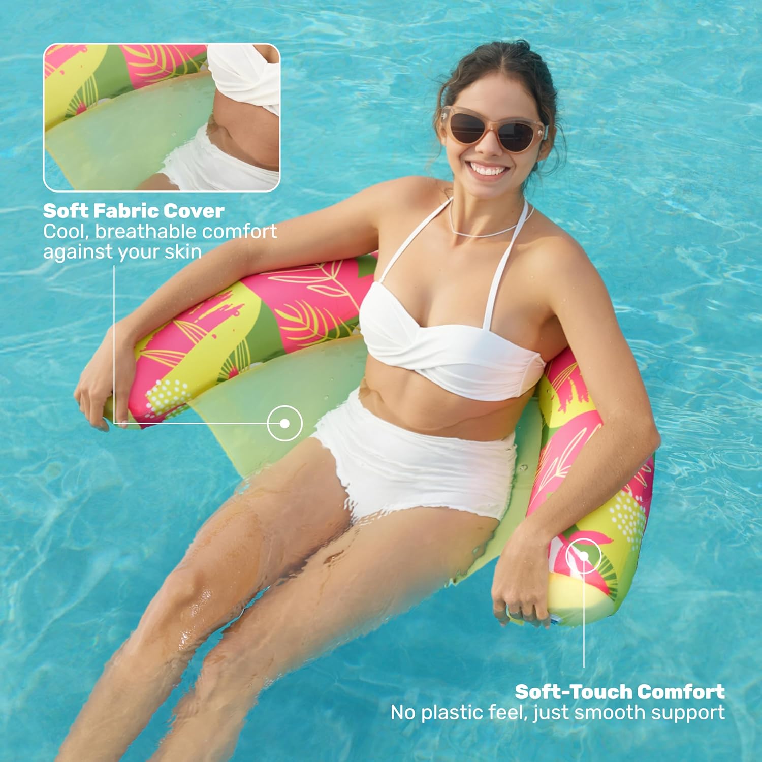 Sloosh Pool Floats Adult, 2 Pack Inflatable Noodle Chair with Sling Soft Fabric, Floating Pool Float Lounge for Summer Water Fun