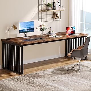 Tribesigns 180 cm Schreibtisch, großer Computertisch PC Tisch Bürotisch mit robustem Metallgestell, Arbeitsstation für Home Office zu Hause Schreibtische, Konferenztisch (ohne Stuhl) (Dunkelbraun)