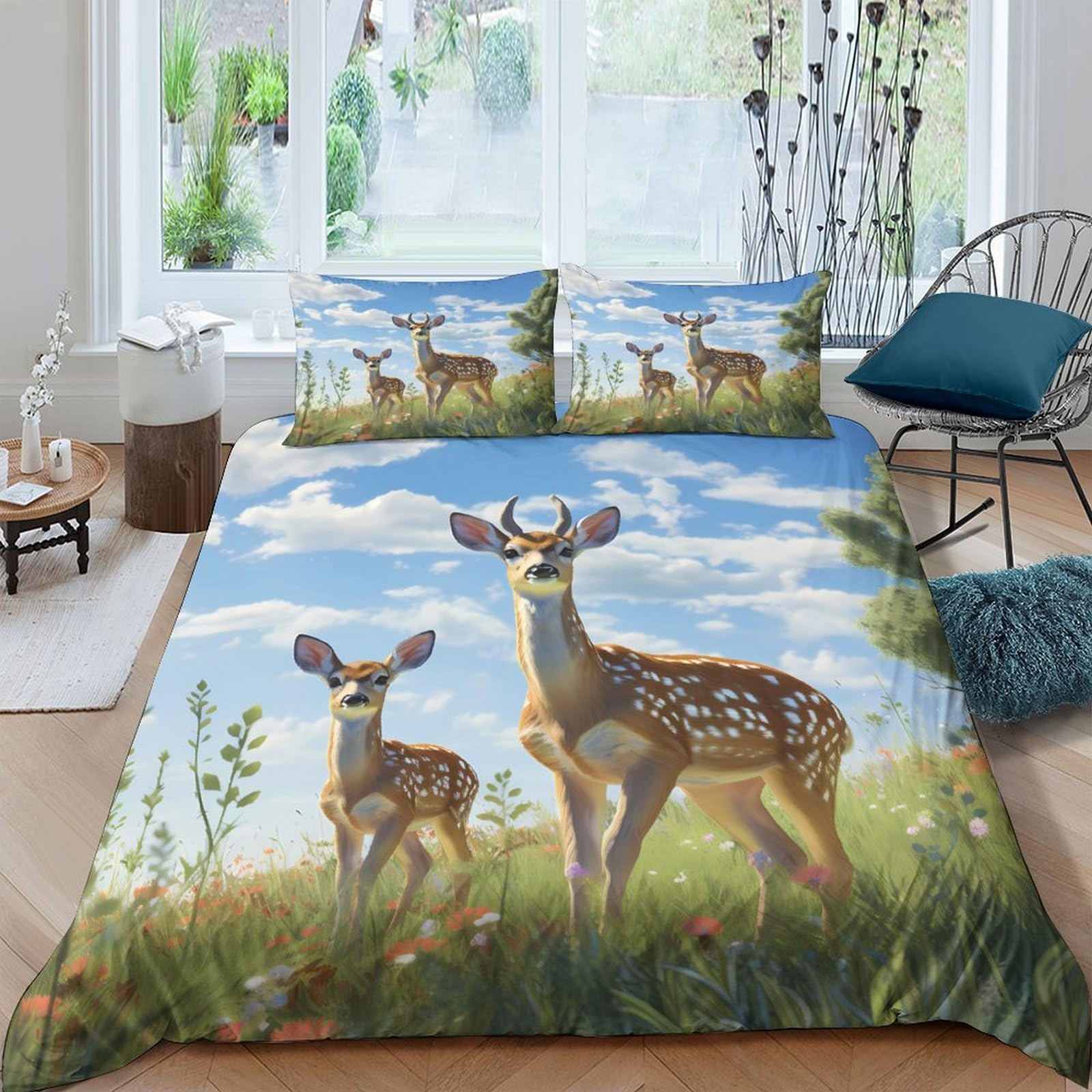 Ctjqhvkz Style-9 3D Printed Deer Meadow Fitted Sheet Microfiber Soft Breathable Forest Landscape Mattress Cover For Bedroom Decor Single（135X200cm）