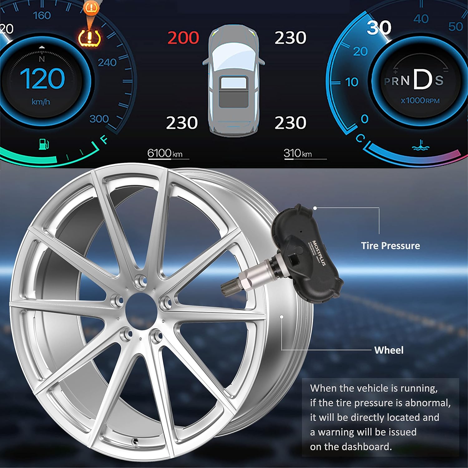 MOSTPLUS TPMS Sensor, Pre-Programmed 315MHz 42753SNAA83 Tire Pressure Monitoring Sensor Compatible for 2008-2015 Honda Civic Odyssey Fit Element Insight CRZ 4PCS