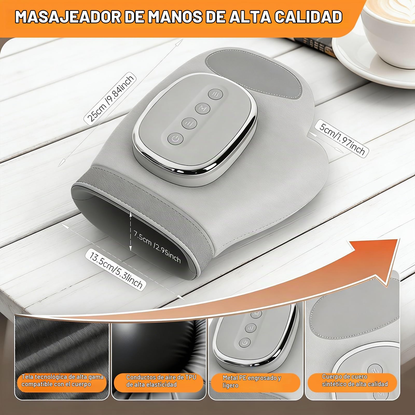 Masajeador de Manos Inteligente，Con Calor y Compresión de Aire, 3 Modos 5 Intensidades, Sin Cable para Confort y Relajación de Manos, Recargable Regalo