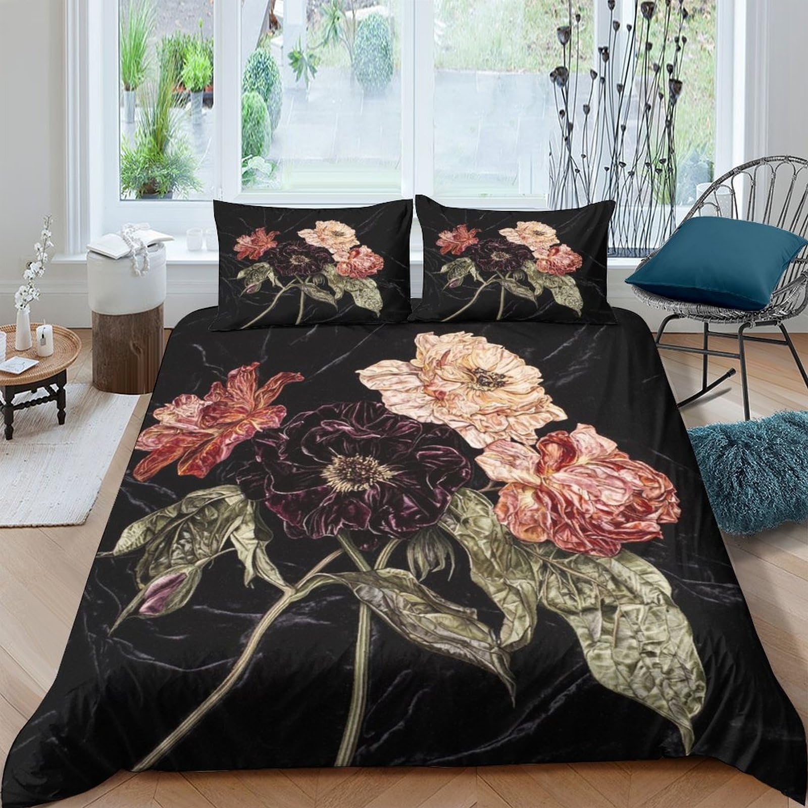 Ctjqhvkz Style-4 3D Printed Vintage Floral Fitted Sheet Microfiber Soft Rose Bouquet Bed Sheet For Bedroom Dorm Mattress Cover Decor Single（135X200cm）