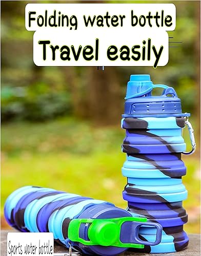 Miniatura 5 de Botella de agua plegable de viaje, botella de agua deportiva de silicona de grado alimenticio, botella de senderismo, botellas de agua deportivas