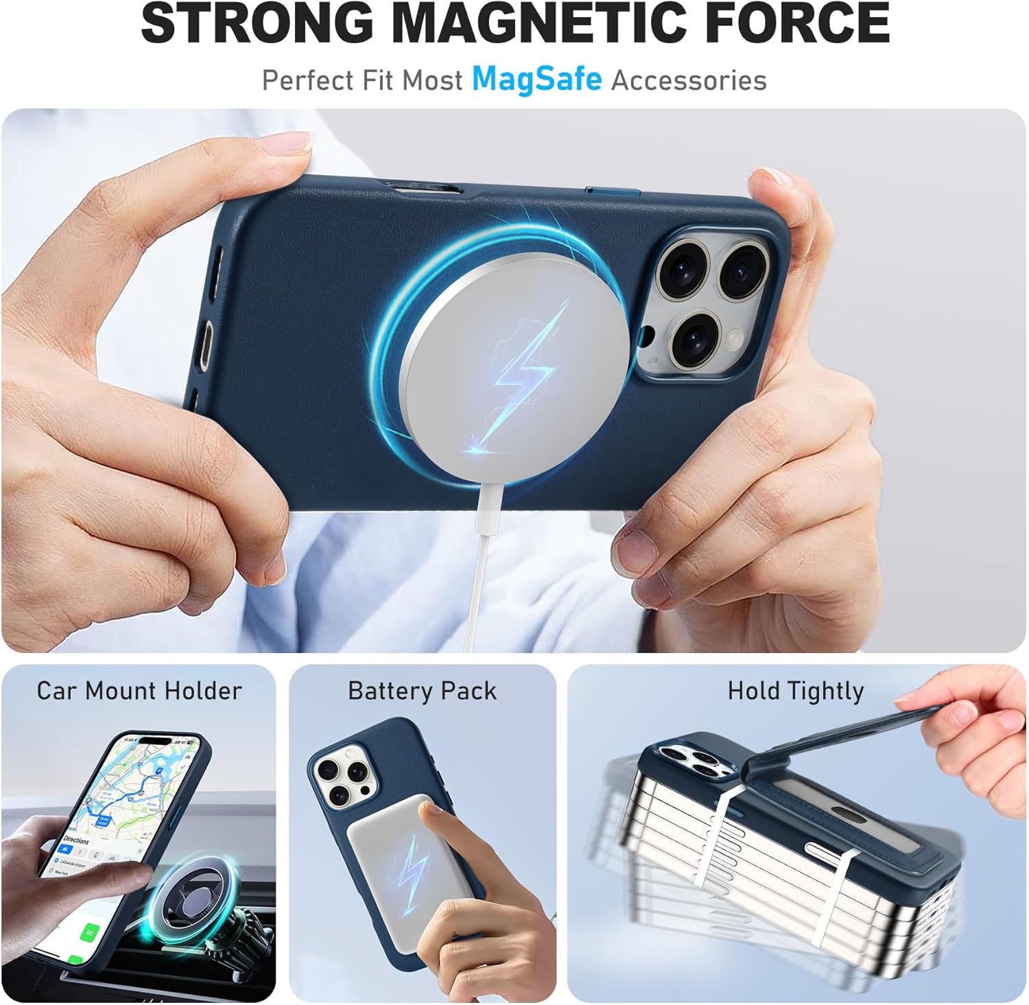 TUCCH Wallet Case for iPhone 16 Pro Max with [Detachable] Magnetic Card Holder Stand PU Leather [Magnetic Wireless Charging] [RFID Blocking] Protective Cover with iPhone 16 Pro Max 6.9", Blue