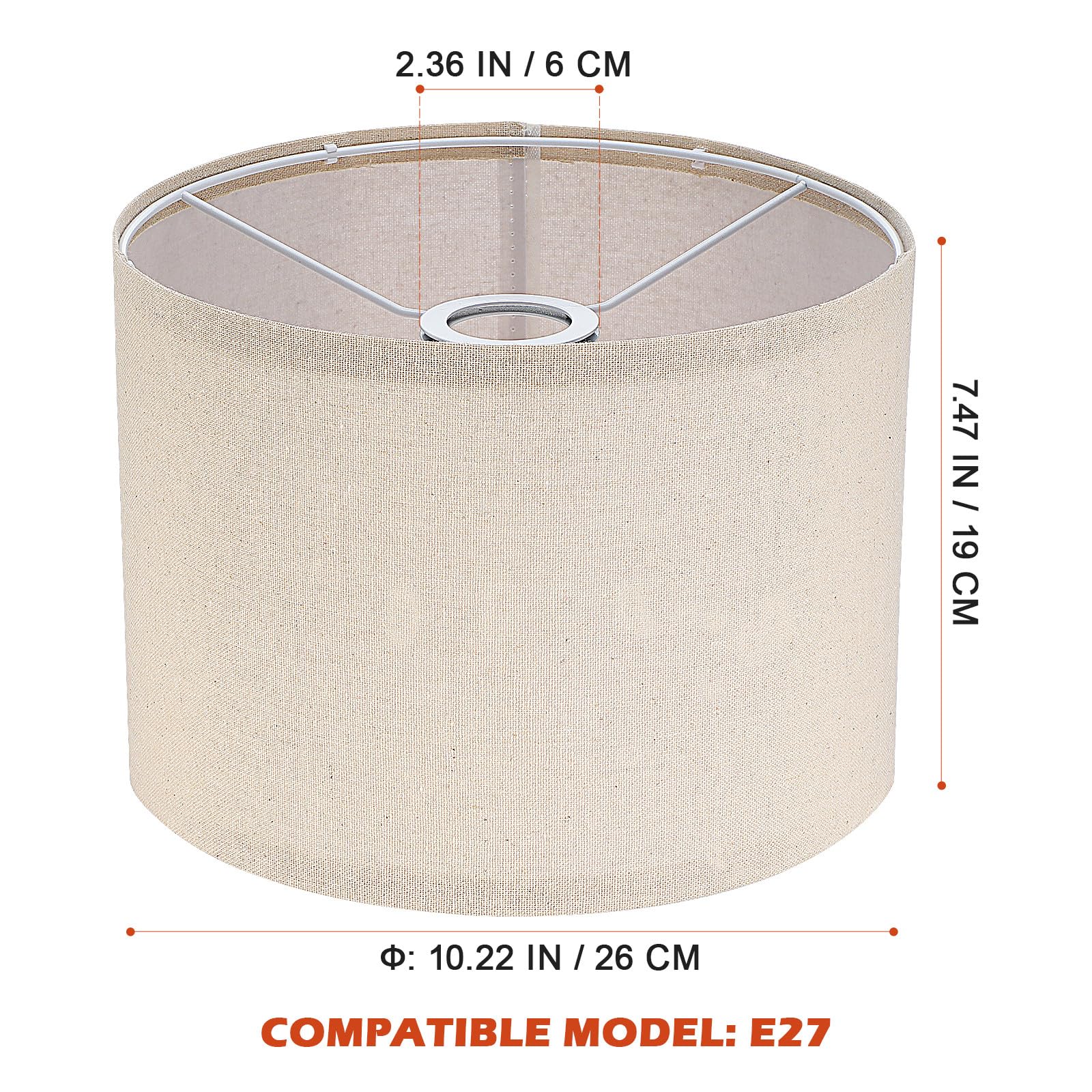 Paralume per Lampada da Terra e Applique da Parete, Tamburo in Lino Beige 26X19 CM, Copertura Rimovibile, per Salotto e Ufficio