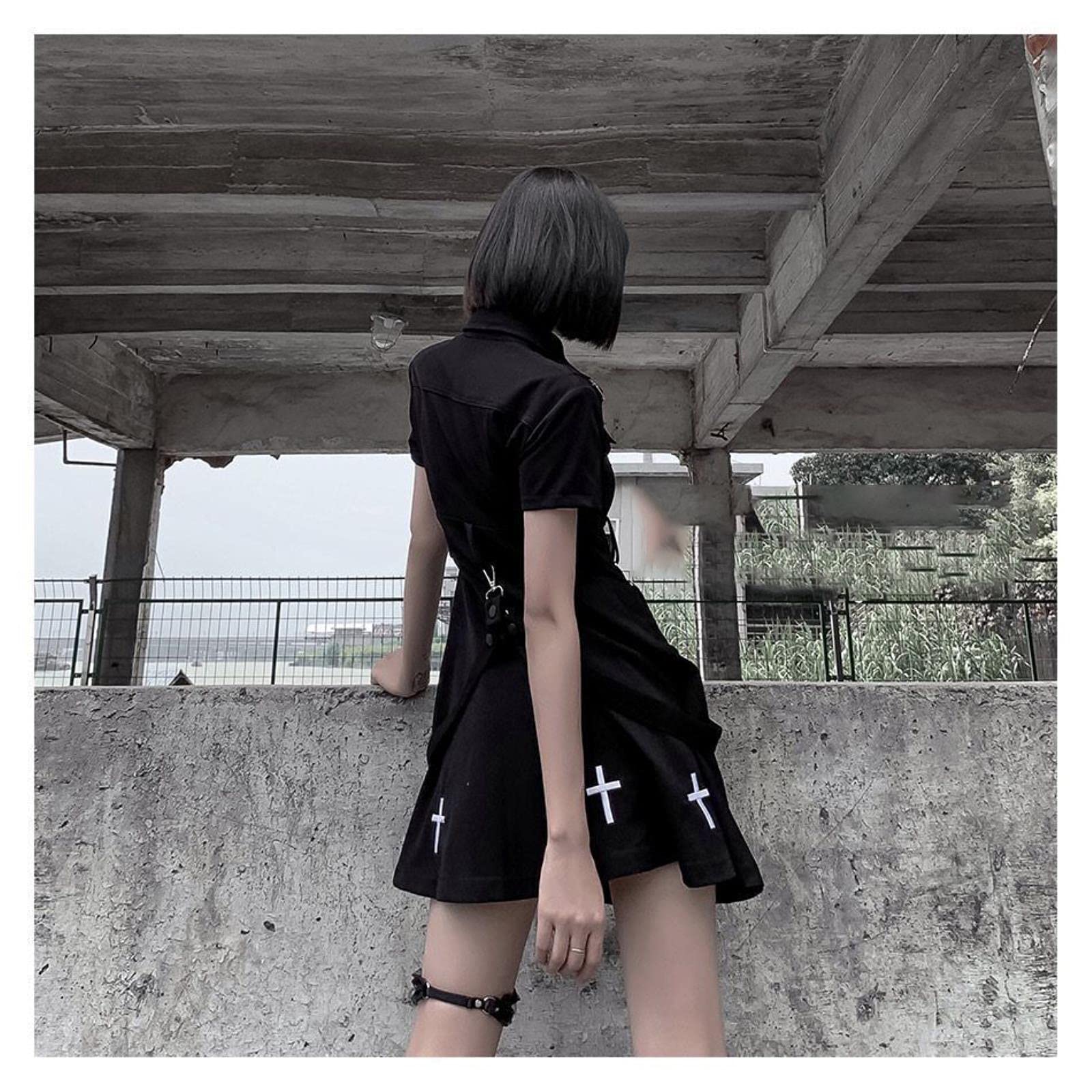 Robe gothique japonaise Lolita pour femme, style croix punk académie, noir, grande taille