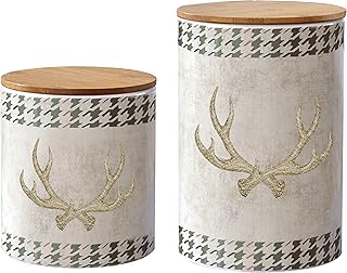 Paseo Road by HiEnd Accents Antler Canister Sets for Kitchen Counter, Set of 2 Kitchen Canisters for Countertop, Rustic Western Cabin Lodge Ceramic Food Storage Jars with Lids