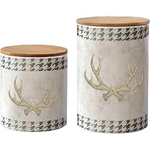 Paseo Road Antler Canister Sets for Kitchen Counter, Set of 2 Kitchen Canisters for Countertop, Rustic Western Cabin Lodge Ceramic Food Storage Jars with Lids
