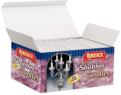 Rokeach Velas tradicionales de Shabat de 3 horas 72 unidades velas de Shabbos blancas para candelabros también se pueden utilizar como velas de