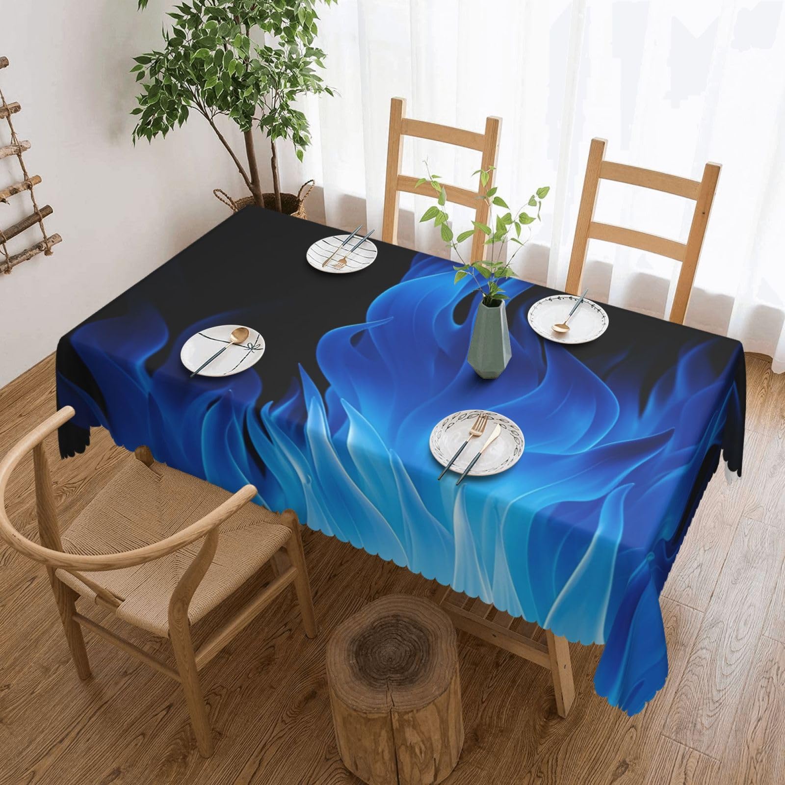 Nappe flamme bleue anti-tache 137x183cm pour protéger la table de d&icirc;ner
