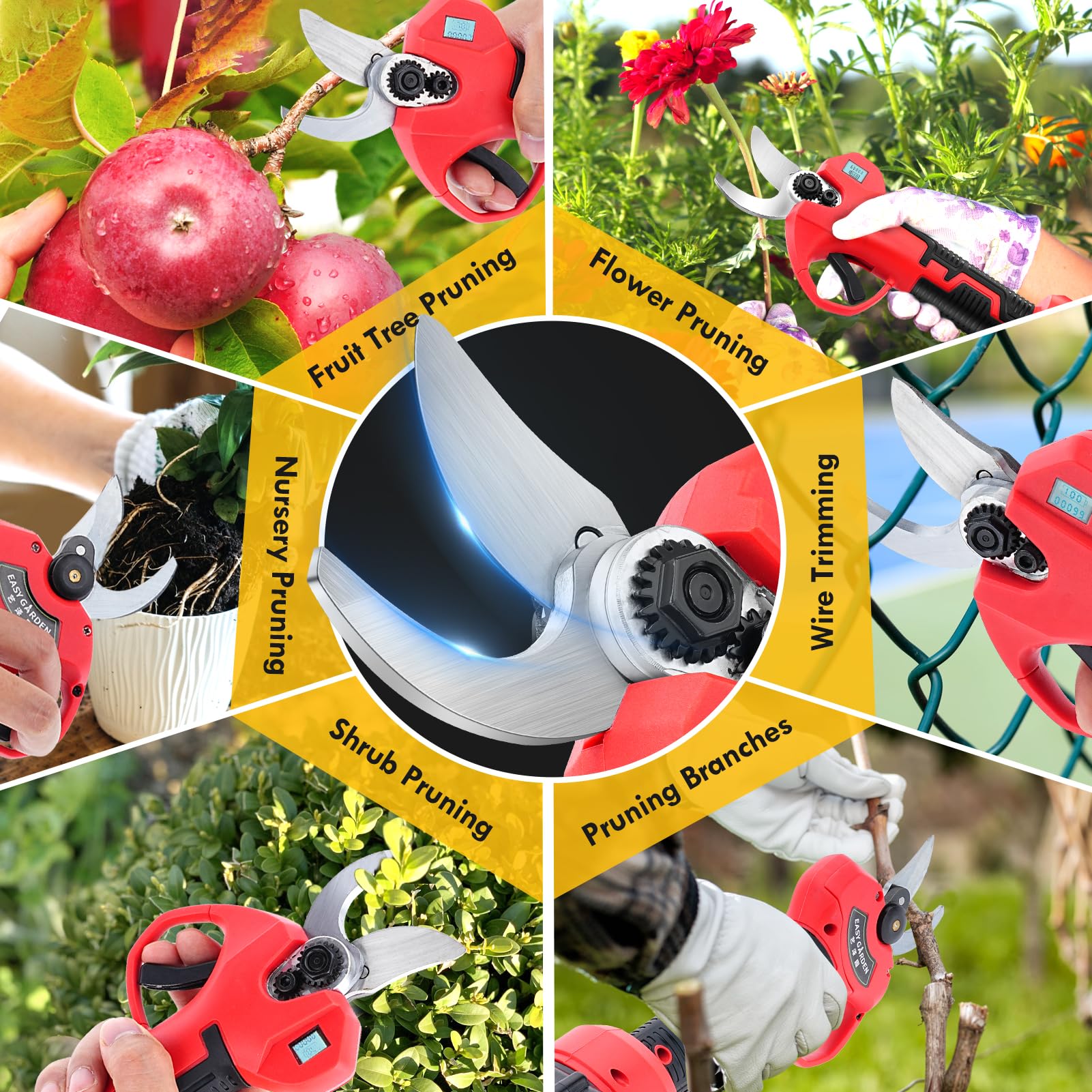 Tijeras De Podar Electricas Tijeras de Podar Eléctricas con Batería Profesional Tijeras de Podar con Baterías 2x2000mAh, Diámetro de Corte de 30mm para Jardinería Viñedos árboles Frutales
