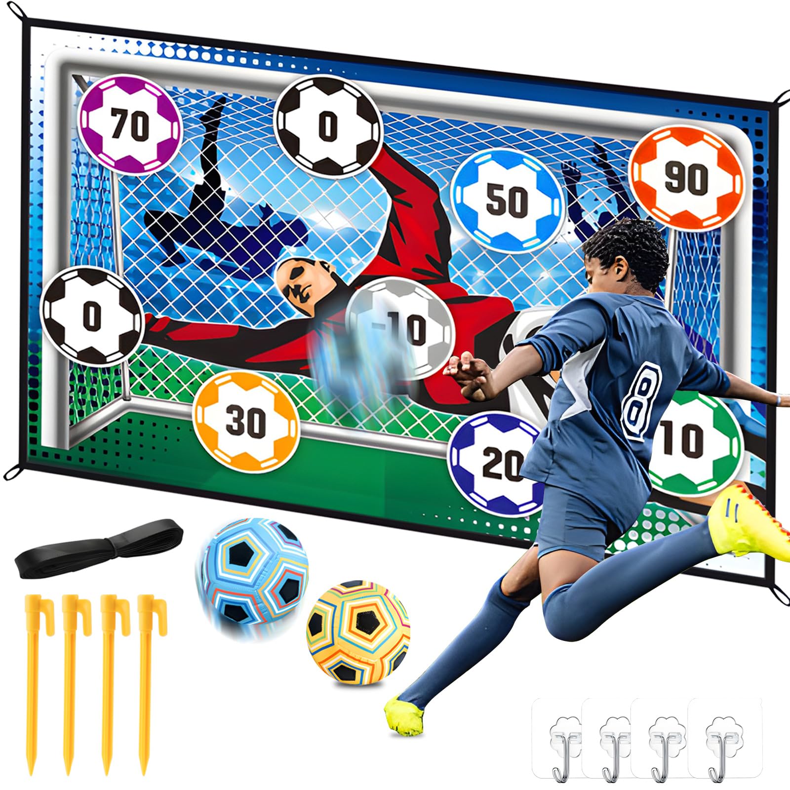 BINYI Set da Gioco con Pallone da Calcio per Bambini Porta da Calcio in Cortile per Interni ed Esterni con Palline in Velcro Porte da Calcio per Bambino di 3 4 5 6 7 8 Anni