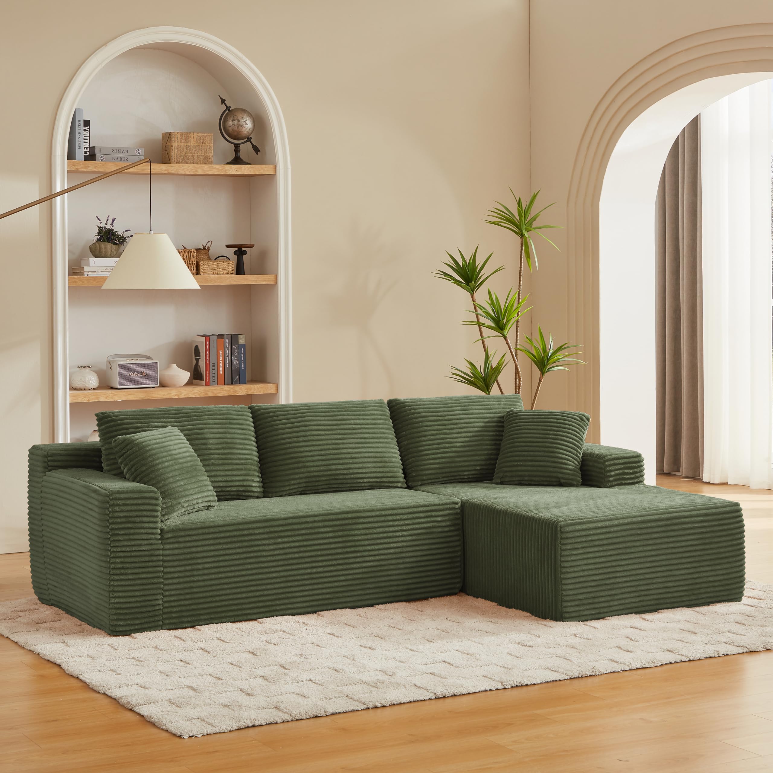 Muskel Divano componibile a forma di L, divano a 3 posti, divano in memory foam, divano angolare modulare con grande chaise longue, divano per soggiorno, paesaggio abitativo (verde)