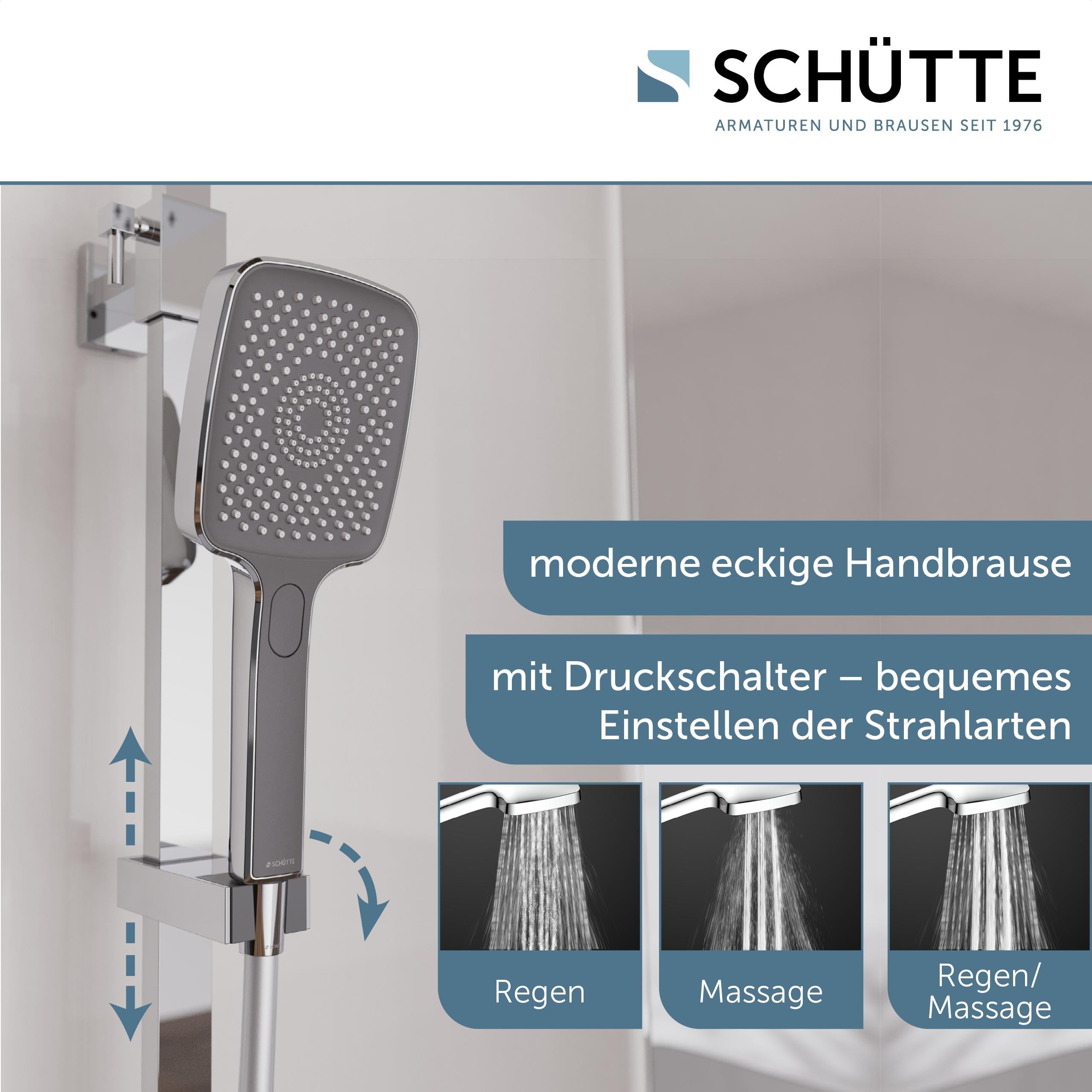 Schütte OCEAN Duschsystem mit Thermostat und Glasablage-Duschset mit 30x30cm, Regendusche mit Wandhalterung und Duschkopf-Duschpaneel Duschsäule in Chrom/Anthrazit 60531