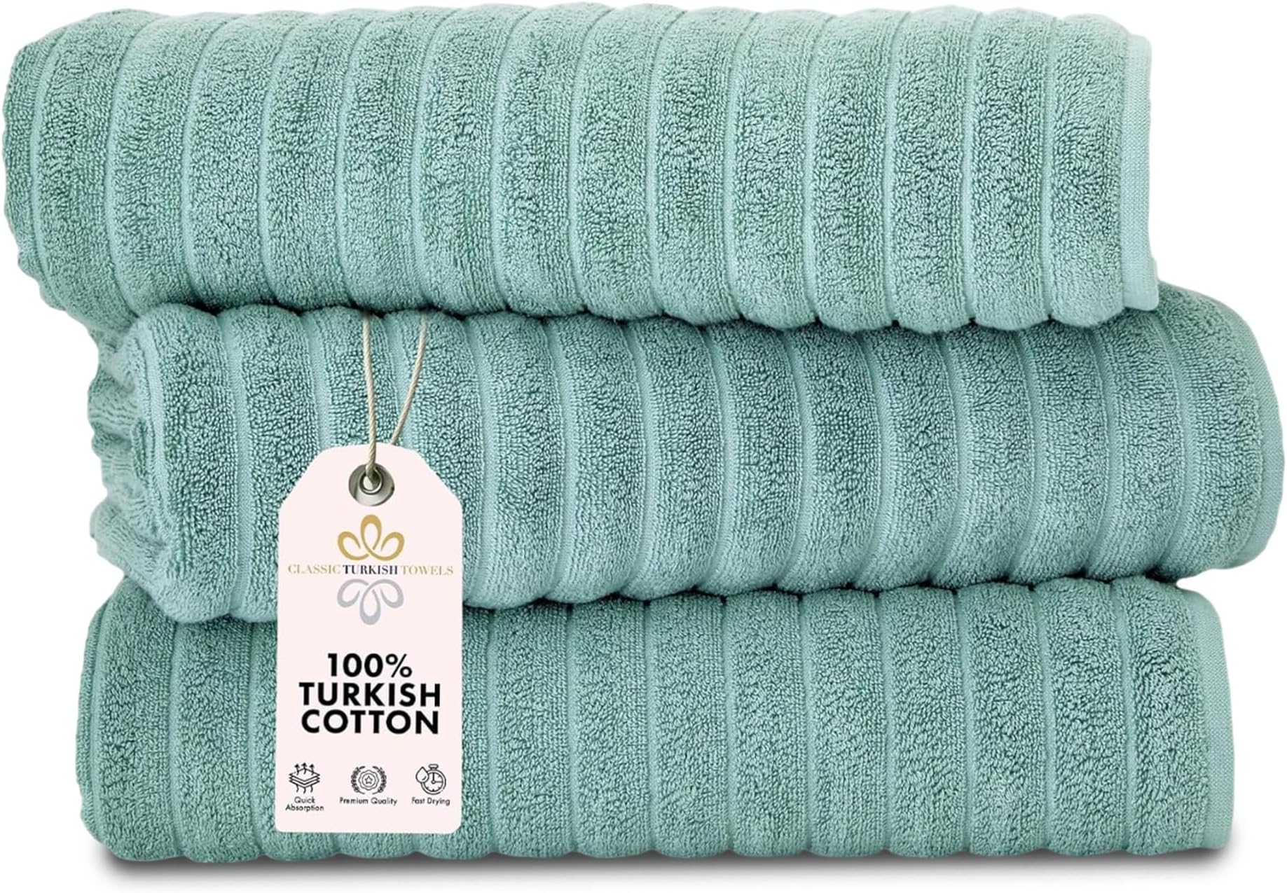 Classic Turkish Towels CTT - Luxury Jumbo Bath Sheet 3 Piece, 100% Turkish Cotton, Absorbent & Ultra Comfy Bath Towel Sheets for Hotels & Spa | 40"x65" (Spa Green)