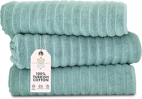 Miniatura 50 de Classic Turkish Towels - Juego de 6 toallas de lujo de la colección Brampton acanaladas de 100% algodón turco, de secado rápido, suaves y Platino