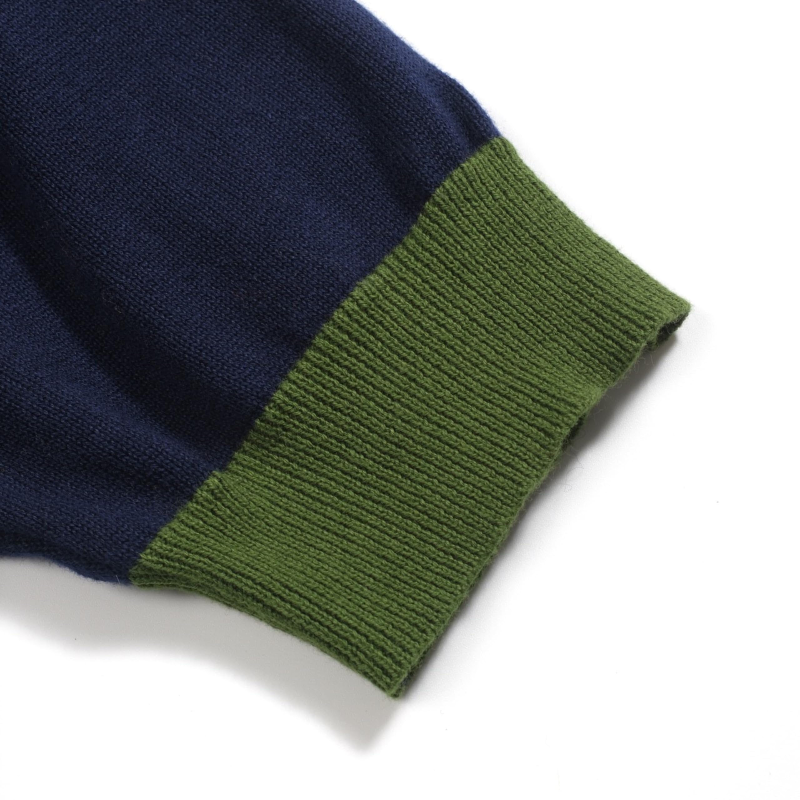 OXKNIT Poloshirt Damen Vintage Dunkelblau Gestreiftes Strickpolo mit Puff Ärmel