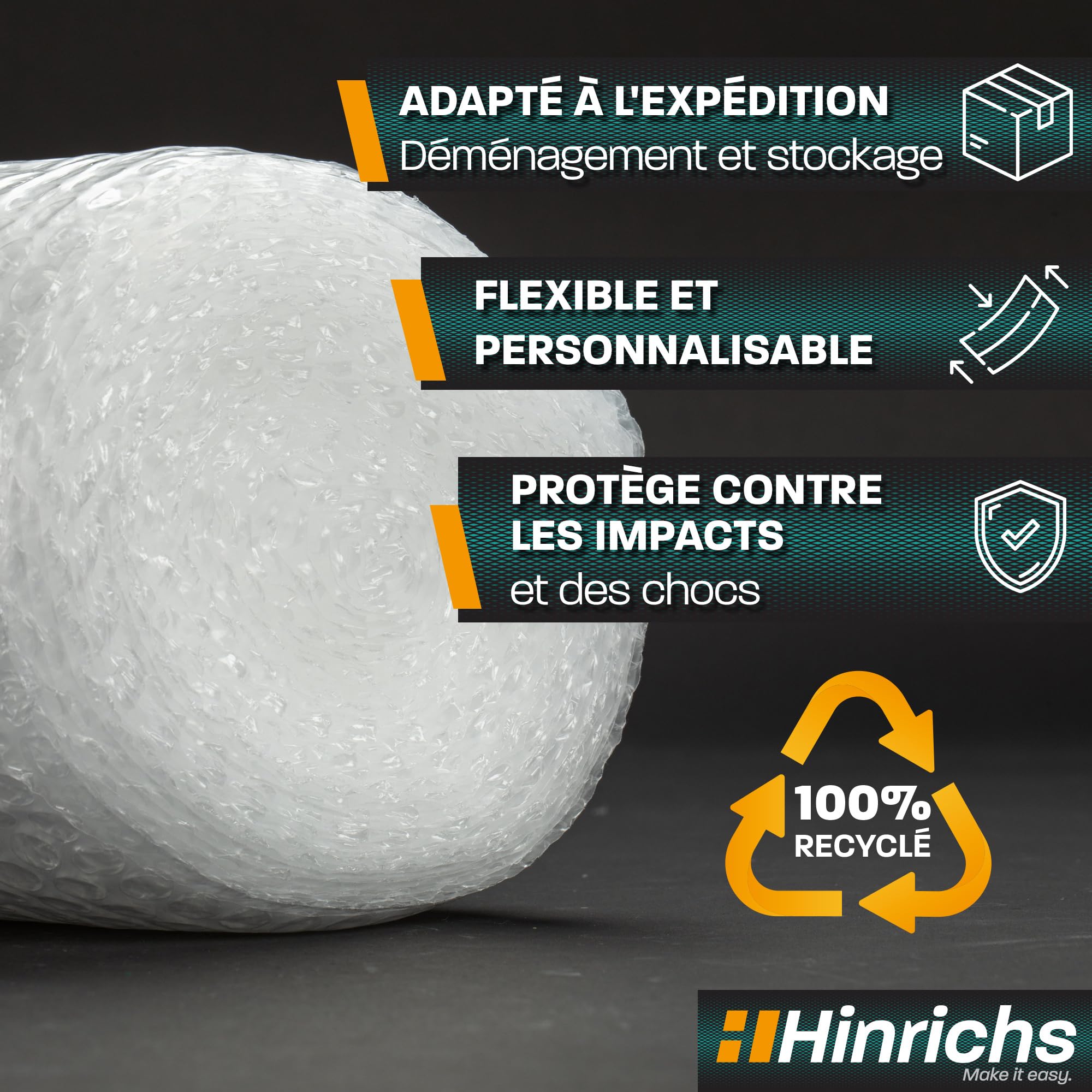 Hinrichs Rouleau de Papier Bulle 10m x 40cm Emballage Déménagement Recyclable