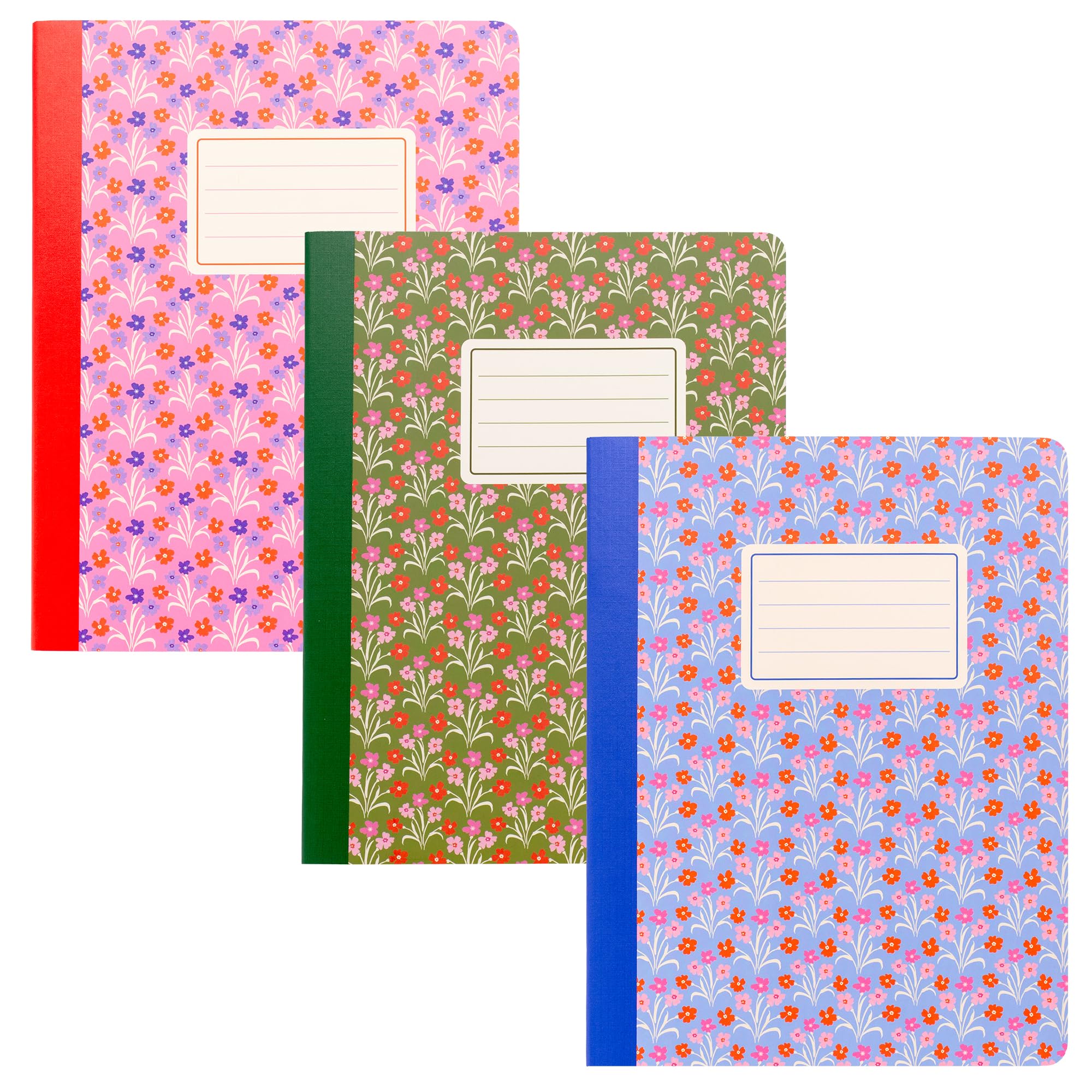 Pukka Pad Floral B5 Composition Books – Pack of 3 Notebooks with 140 Pages, 70 Sheets of College Ruled 80GSM FSC Certified Paper with Margin for School Notes, Office Organisation, or Home Memos