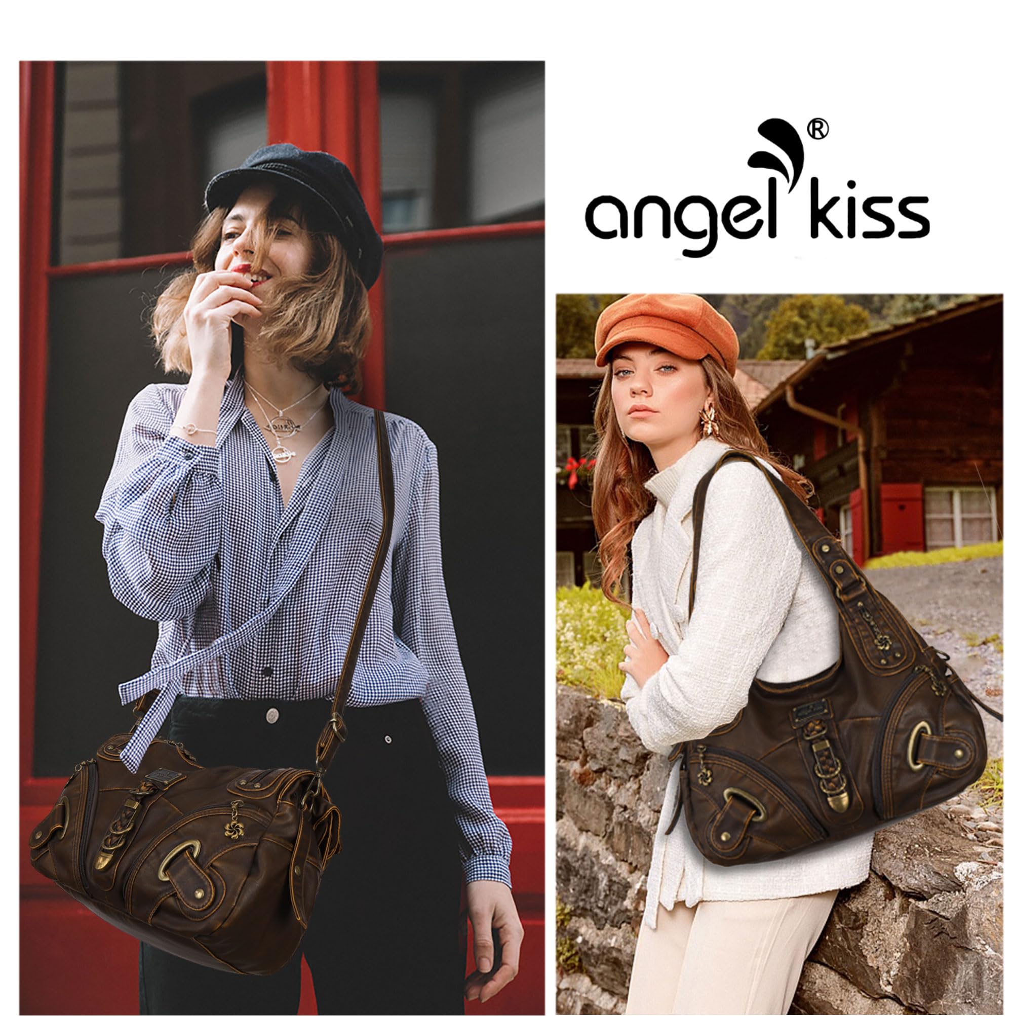 Angelkiss Hobo portfele i torebki dla kobiet, torba na ramię, duża, do codziennego użytku, 801Brown | Portfele