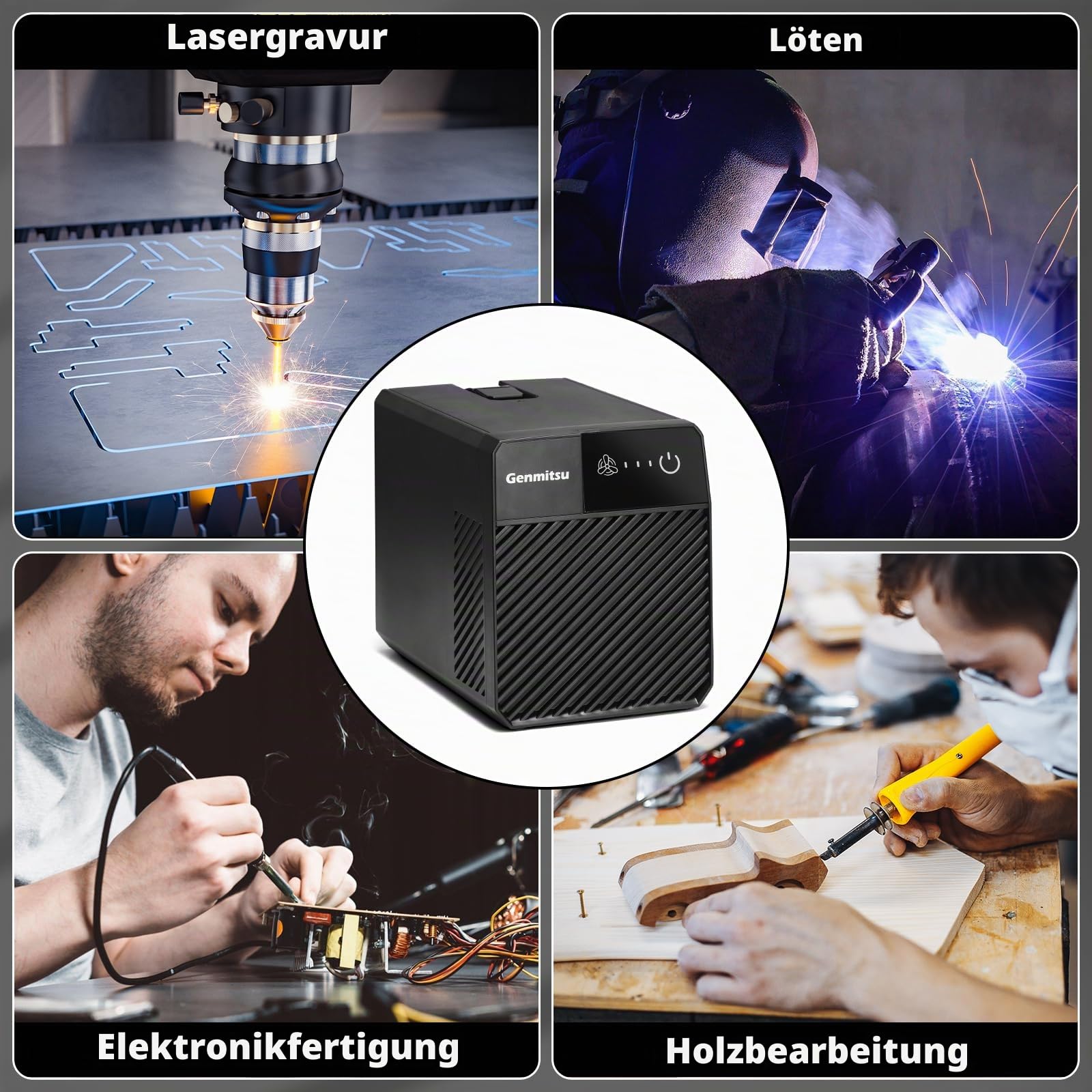 Genmitsu-Rauchreiniger für Kiosk-Lasergravierer, tragbarer Rauchabsauger mit fünfschichtiger Filterung, einstellbare 3-Gang-Steuerung, Luftreiniger für Lasergravierer, Lötstationen, Schweißwerkzeuge
