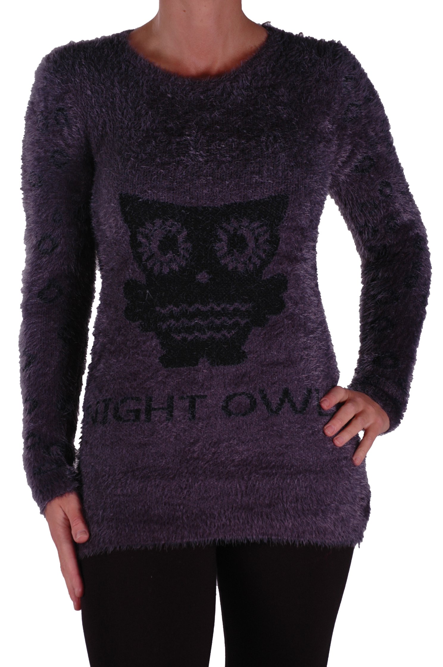 Eye Catch - Ladies Night Owl Jumper Sweater Womens Pullover One Size Charcoal