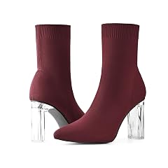 ShoeN Tale Womens Knit Sock Ankle Boots Pointed Toe Clear Mid Heel Slip-on Stretch Booties Shoes