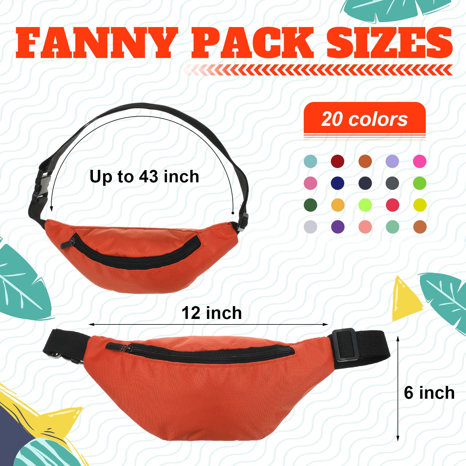 Saintrygo 20 x neonfarbene Bauchtaschen, verstellbare Hüfttaschen, klassische Farbe