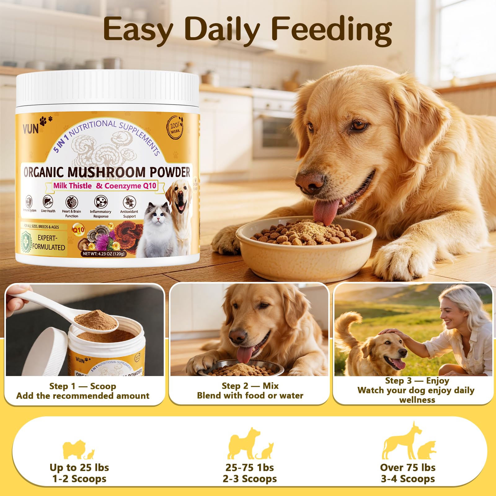 VUN Turkey Tail Mushroom for Dogs, Mushroom Powder for Dogs & Cats — Amazon image 8