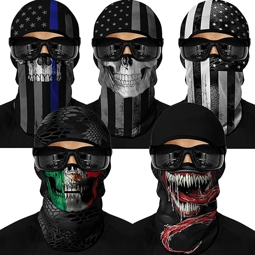 Red Plume Pasamontañas con estampado de calavera de fantasmas, máscara de esquí de cara completa, protección UV para motociclismo, deportes al aire