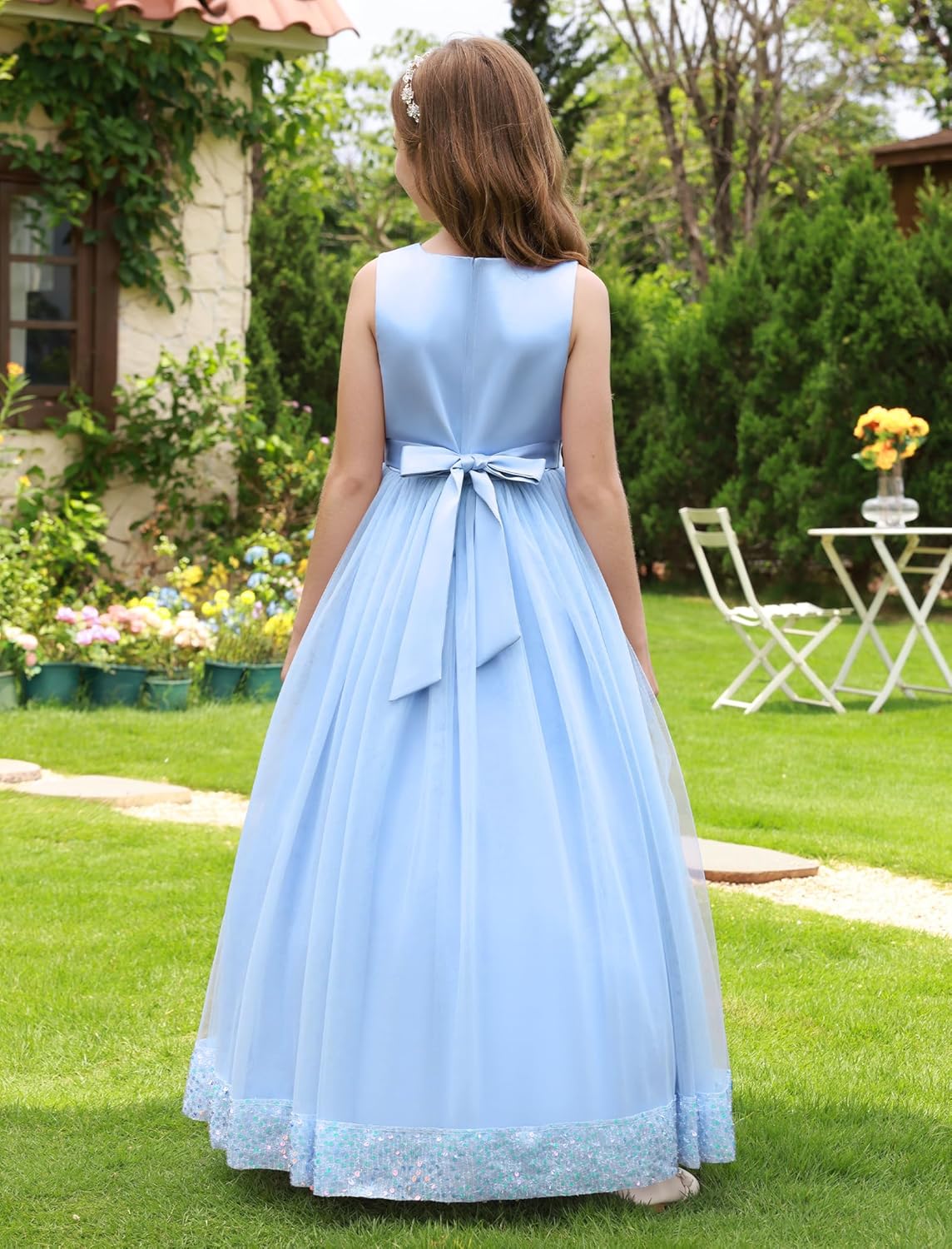 IBTOM CASTLE Flower Girl Dress Sequin Tulle A Line Maxi Dresses Bow Princess Birthday Party Pageant Formal Wedding Ball Gown - Image 4