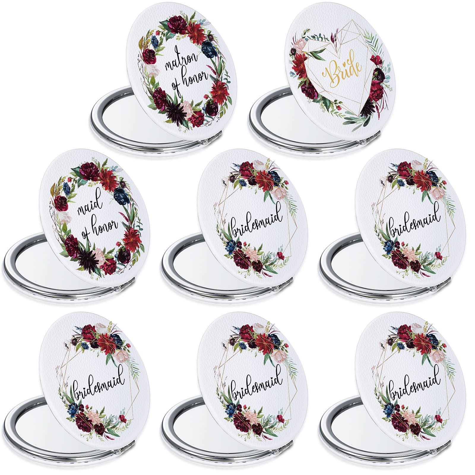 Unittype 8 Pack Bridesmaid Gifts Compact Mirrors Bulk Bridesmaid Proposal Gifts Floral Pocket Makeup Mirrors for Women Bridal Shower Wedding Party