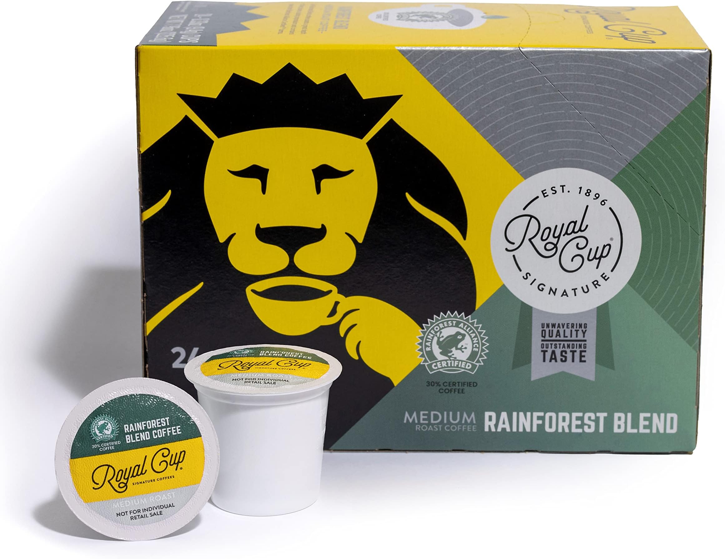 ROYAL CUP SIGNATURECOFFEE - Rainforest Blend Medium Roast 30% Rainforest Alliance Certified Single-Serve Capsules - 24 Pack