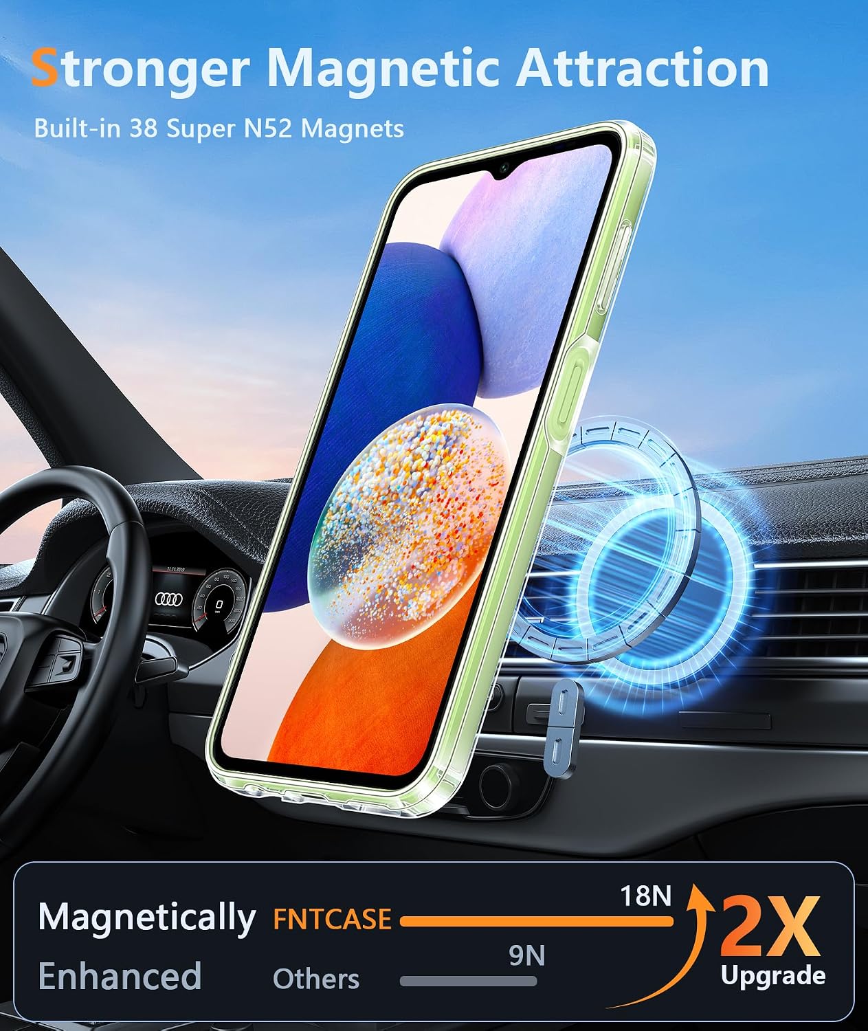 FNTCASE for Galaxy A14-5G Phone Case: Clear Magnetic Military Grade Drop Protection Anti Yellowing for Samsung Galaxy A14-5G Cases - Rugged Shockproof Protective Bumper Transparent Cover(Clear)